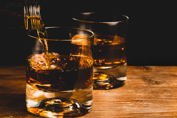 whiskey glass and whiskey