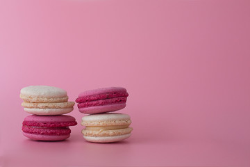 French delicate fresh delicious fragrant gourmet macaroni dessert on a pink background