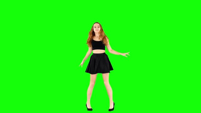 School Girl Dancing on Green Screen