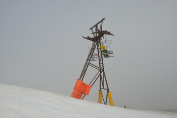 Cableway on Chopok station in Jasna Low Tatra, Slovakia. Joke, big toy