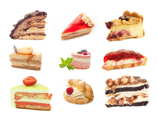 set of different handmade  cakes  isoalted at white background