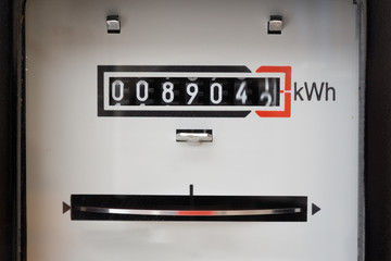 Electric meter dial close-up. Showing reading number digits