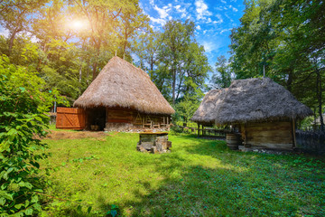 Fototapeta na wymiar View of traditional romanian peasant houses in Transylvania, Romania.