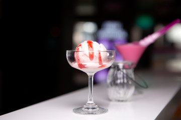 Venila and Strawberry Ice Cream in Glass