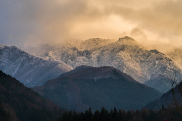 Fototapeta na wymiar Snowy mountains in the winter