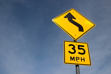 35 mph yellow traffic sign