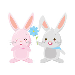 Obraz na płótnie Canvas cute couple rabbits with flower