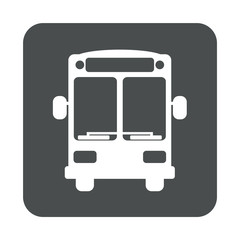  Icono plano autobús vista frontal en cuadrado color gris