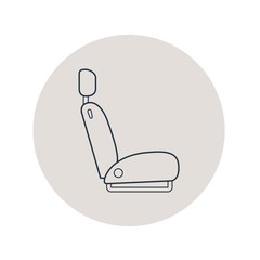 Icono plano lineal asiento de coche en círculo color gris