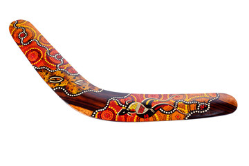 traditional australian boomerang isolated on white background - obrazy, fototapety, plakaty
