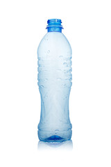 empty plastic water bottle over white background