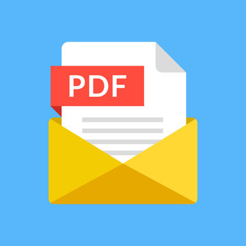 Envelope With PDF File. PDF Document Email Attachment. Modern Flat Icon. Vector Illustration
