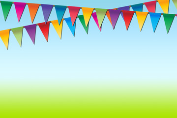 Fototapeta premium Anniversary background with colored garland - illustration.