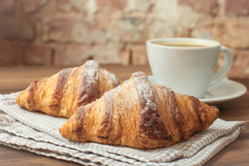 Freshly baked croissant with Coffee
