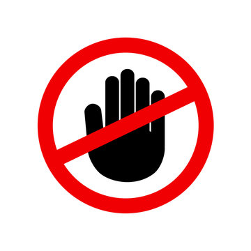 Stop Red Sign Icon With Black Hand - Vector