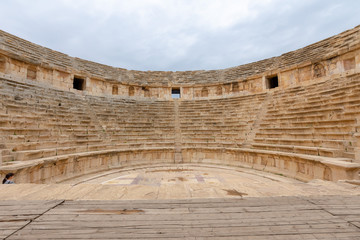 Seats for audience of North Theater in the Roman city of Jerash, Jordan