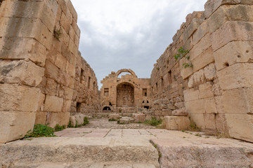 Inside Artemis temple in the Roman city of Jerash, Jordan