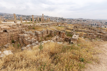 Fototapeta na wymiar Ruins of Church of Saint Theodore in the Roman city of Jerash, Jordan