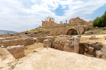 Zeus Temple and South Theater in Roman city of Jerash, Jordan