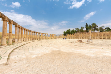 Forum Cardo - The Oval Forum of The Roman City Of Jerash. Jordan