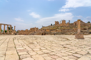 Forum Cardo - The Oval Forum of The Roman City Of Jerash. Jordan