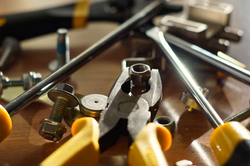 Do It Yourself DIY accessories - locksmith tools, wrenches, screwdrivers, pliers, nuts and bolts on...