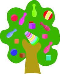 green tree with baby toys