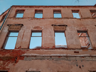 Old architectural building. Old ruined architectural building.Architecture vintage close-up