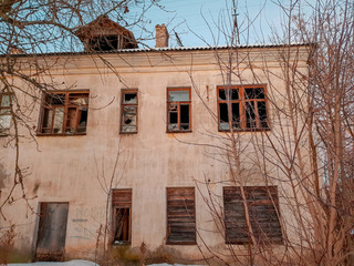 The Old abandoned house. Abandoned house at night.