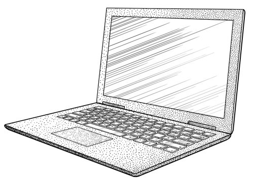 recommend clip art: Laptop illustration, drawing, engraving, ink, line art, vector