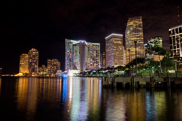 Night view of Miami downtown from bayside