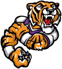 Flexing tiger mascot ready for a fight.