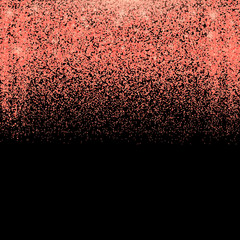 Confetti in shades of living coral border isolated on black. The color of 2019 year. Falling sparkles dots. Shiny dust vector background. The color of 2019 year. Rose gold glitter texture effect. Easy