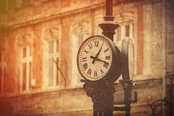 Street clock on a pole. Made in vintage style.
