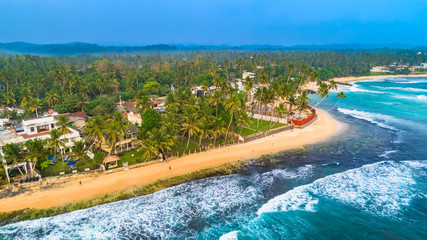 Fototapeta na wymiar Aerial. Beach view in Unawatuna, Sri Lanka.