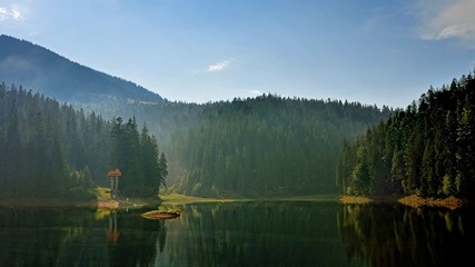 Beautiful scenery of Synevyr lake, also known as sea eye of Carpathians, favorite tourist destination. Colorful landscape, Ukraine.