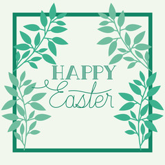 happy easter frame with handmade font and leafs