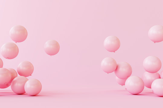 Balloons on pastel pink background. 3d rendering