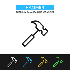 Vector hammer icon. Premium quality graphic design. Modern signs, outline symbols collection, simple thin line icons set