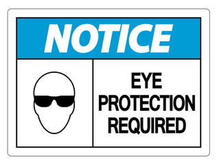 Notice Eye Protection Required Wall Sign on white background