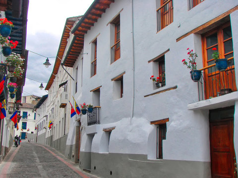 Scenic Quito streets in the old historic city center