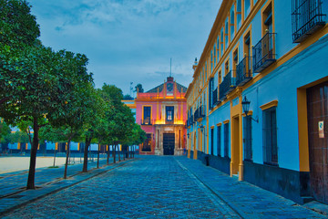 Seville streets at an early sunset in the historic center