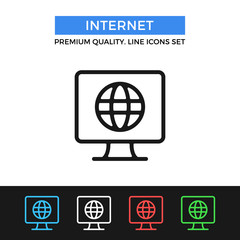 Vector internet icon. Globe on computer screen. Premium quality graphic design. Modern signs, outline symbols collection, simple thin line icons set