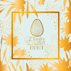Obraz premium happy easter golden frame with egg painted and leafs