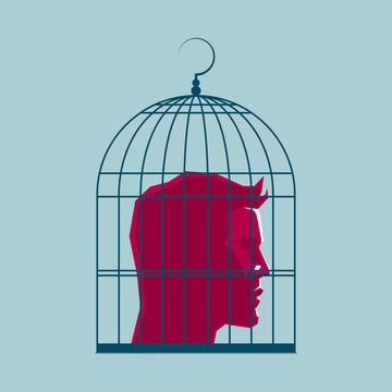 Human Head In A Birdcage, Surreal Concept Design.