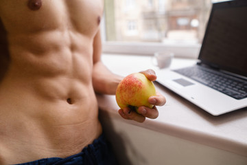 morning routine, day planning, online fitness blog, healthy lifestyle. young fit sporty man blogger...