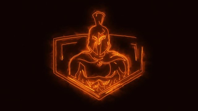 Orange Burning Spartan Warrior Animated Logo Element with Reveal Effect