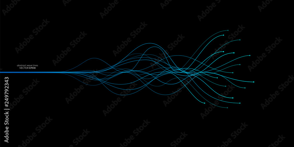 Aufkleber vector wave lines flowing dynamic in blue green colors isolated on black background for concept of a