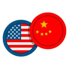 Buttons with flags of United States and China. Vector illustration design