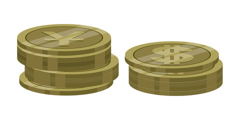 Stack of dollar and yen coins. Vector illustration design